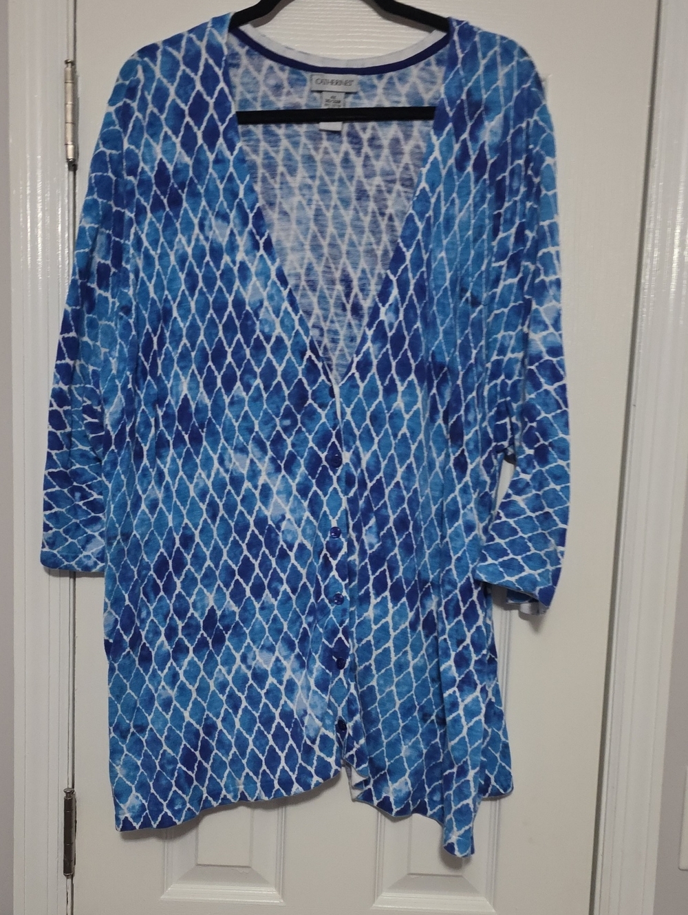 Catherines Blue Patterned Open-Front Cardigan